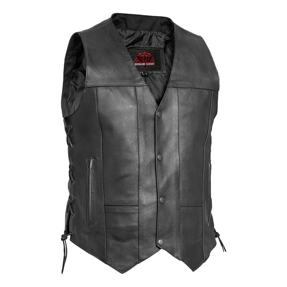 Mens Cowhide Leather Motorcycle Vest for Riding V-Neck, Biker Vest Black Club Style Vest with Mutiple Pockets