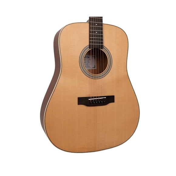 Guitarra acústica-eléctrica en tono dorado, toda de madera maciza, con funda