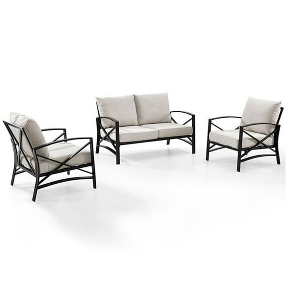 Afuera Living 3-Piece Metal/Fabric Sofa Set in Oatmeal/Oil Rubbed Bronze