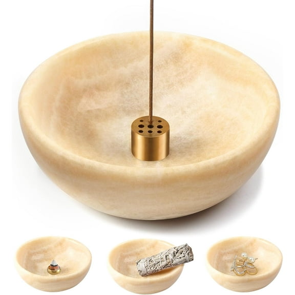 Koville Natural Onyx Incense Holder, Incense Holder for Sticks with 9 Holes, Handmade Incense Burner Ash Catcher for Meditation Yoga SPA, Balsam Fir/Palo Santo/Sage/Cone Incense Holder