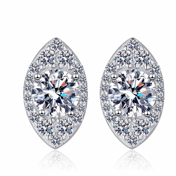 Biuufish Moissanite Earrings , 1 Carat D Color 3EX Cut Lab Created Diamond Ellipse Earrings 18K White Gold Plated S925 Silver Screw Backs for Women