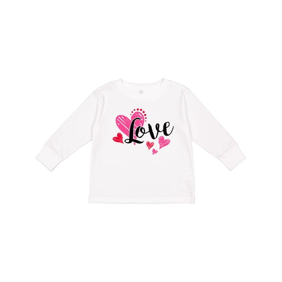 Inktastic Valentine's Day Love with Pink and Red Hearts Boys or Girls Long Sleeve Toddler T-Shirt