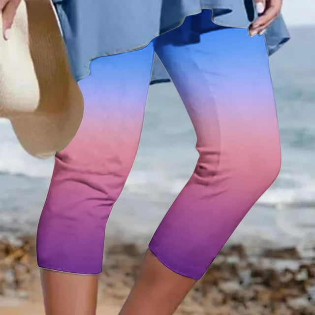 Aqestyerly Pantalon Court d'Été pour Femme, Décontracté, Taille Élastique, Pantalon Imprimé, Vacances, Fête de l'Indépendance, Confortable, Bas de Tous les Jours HWRETIE
