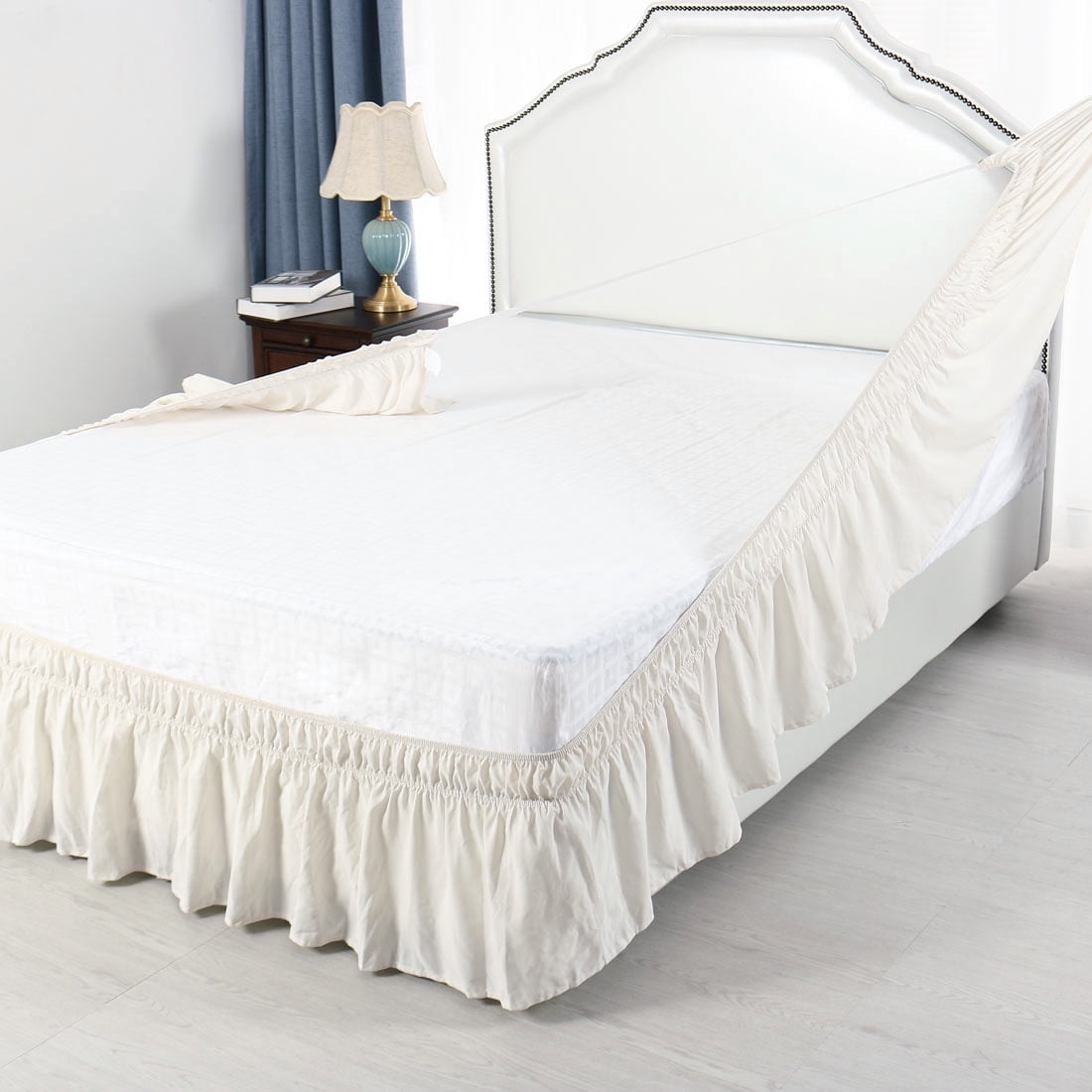 Unique Bargains Polyester Elastic Dust Ruffled Bed Skirt with 15" Drop Twin Beige