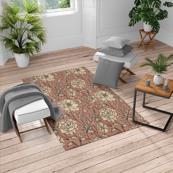 Aster Turkish Area Rug, Earth Tones Flower Petals Autumn Classic Flourishing Mother Nature Design, Soft Carpet for Living Room Decor with Distressed Look, 4' X 5.7', Pale Chocolate, by Ambesonne