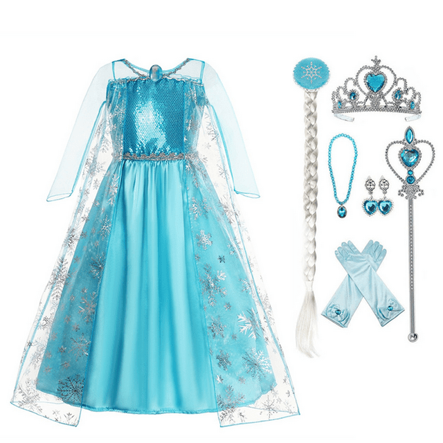 HAWEE Costume de Princesse Elsa pour Filles Reine des Neiges Déguisement de Fête Cosplay Robe de Fantaisie
