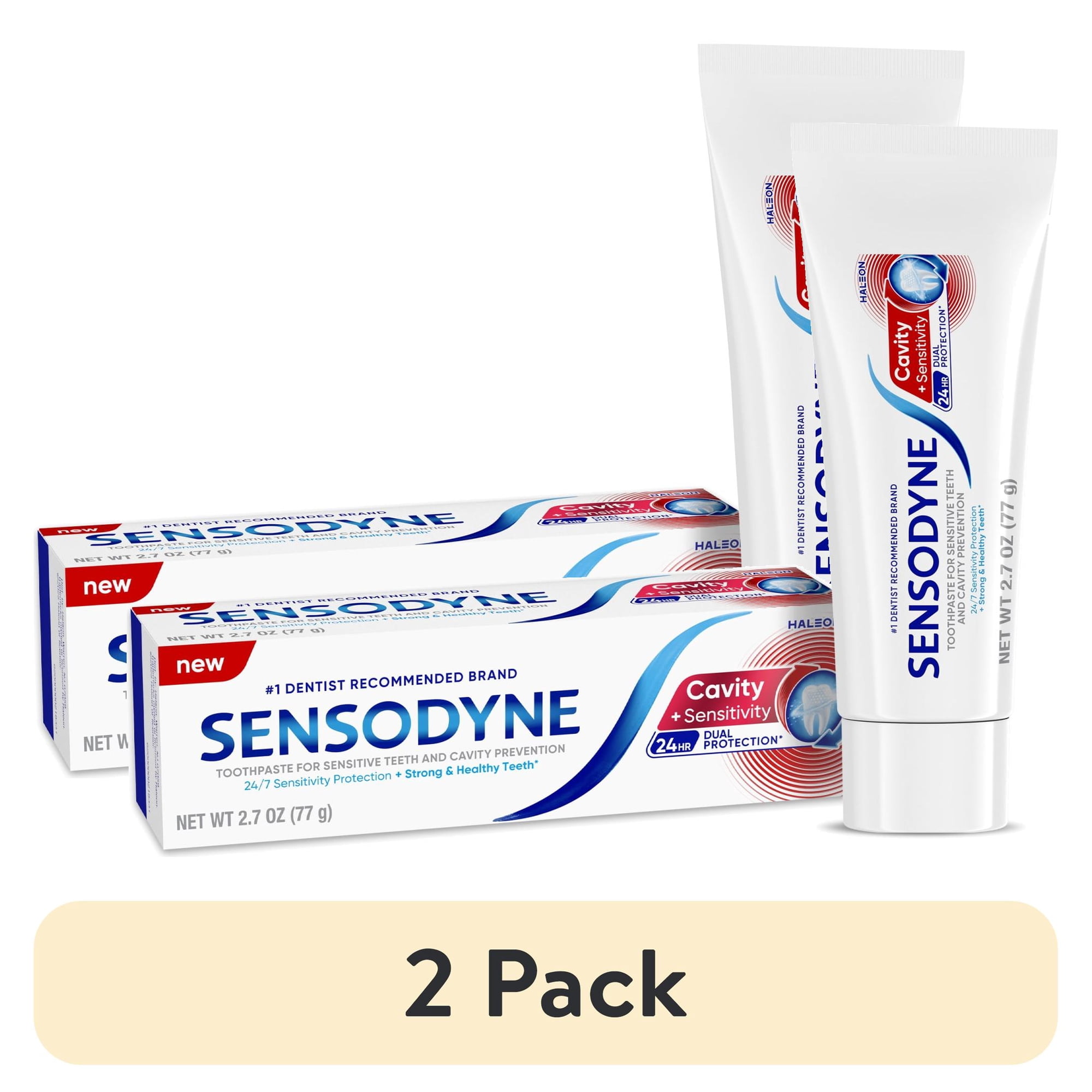 (2 pack) Sensodyne Cavity + Sensitivity Toothpaste Fluoride Toothpaste for Sensitive Teeth and Cavity Protection 2.7 Oz