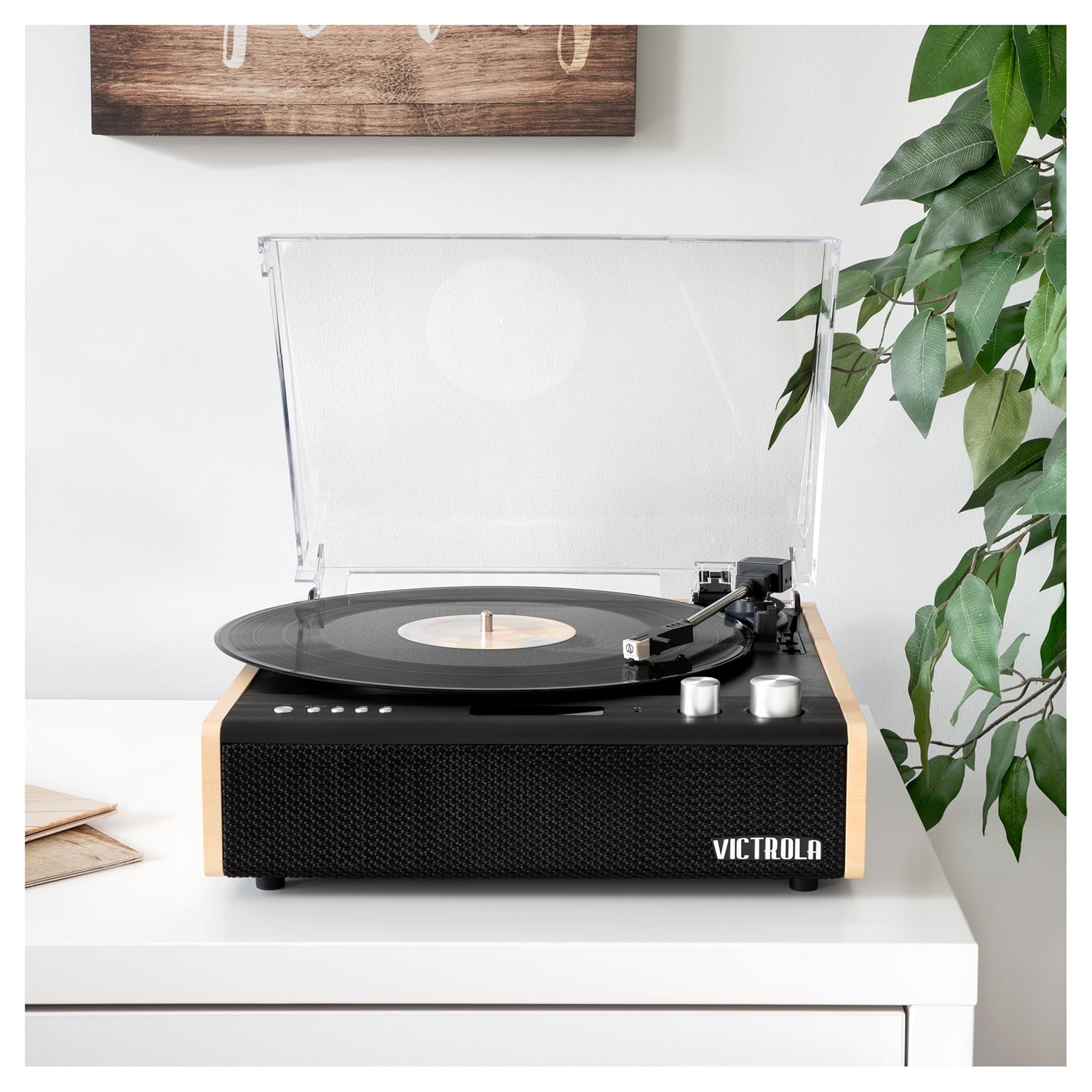 Victrola Eastwood 3-Speed Bluetooth Turntable with Built-in Speakers and Dust Cover | Upgraded Turntable Audio Sound | Black (VTA-72-BAM)