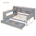 thumbnail image 2 of Harper & Bright Designs Full Size Wood Daybed with Storage Drawers, Built-in Desk with USB Ports and Shelves, Space Saving Platform Bed Frame with Charging Station, Gray, 2 of 18