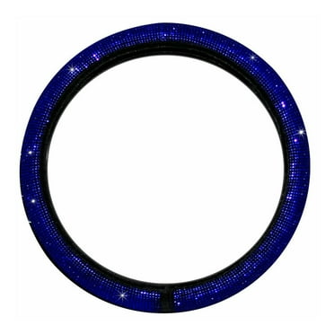 Bling Steering Wheel Cover Women Girls Blue Rhinestone Car Accessories 14-15 Inch Universal Crystal Diamond Cool Bling Anti-Slip Wheel Protector