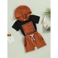 thumbnail image 3 of Bagilaanoe 2pcs Toddler Baby Boys Short Pants Set Letter Print Short Sleeve Hooded Tops + Shorts 3M 6M 12M 18M 24M 3T Kids Casual Summer Outfits, 3 of 9