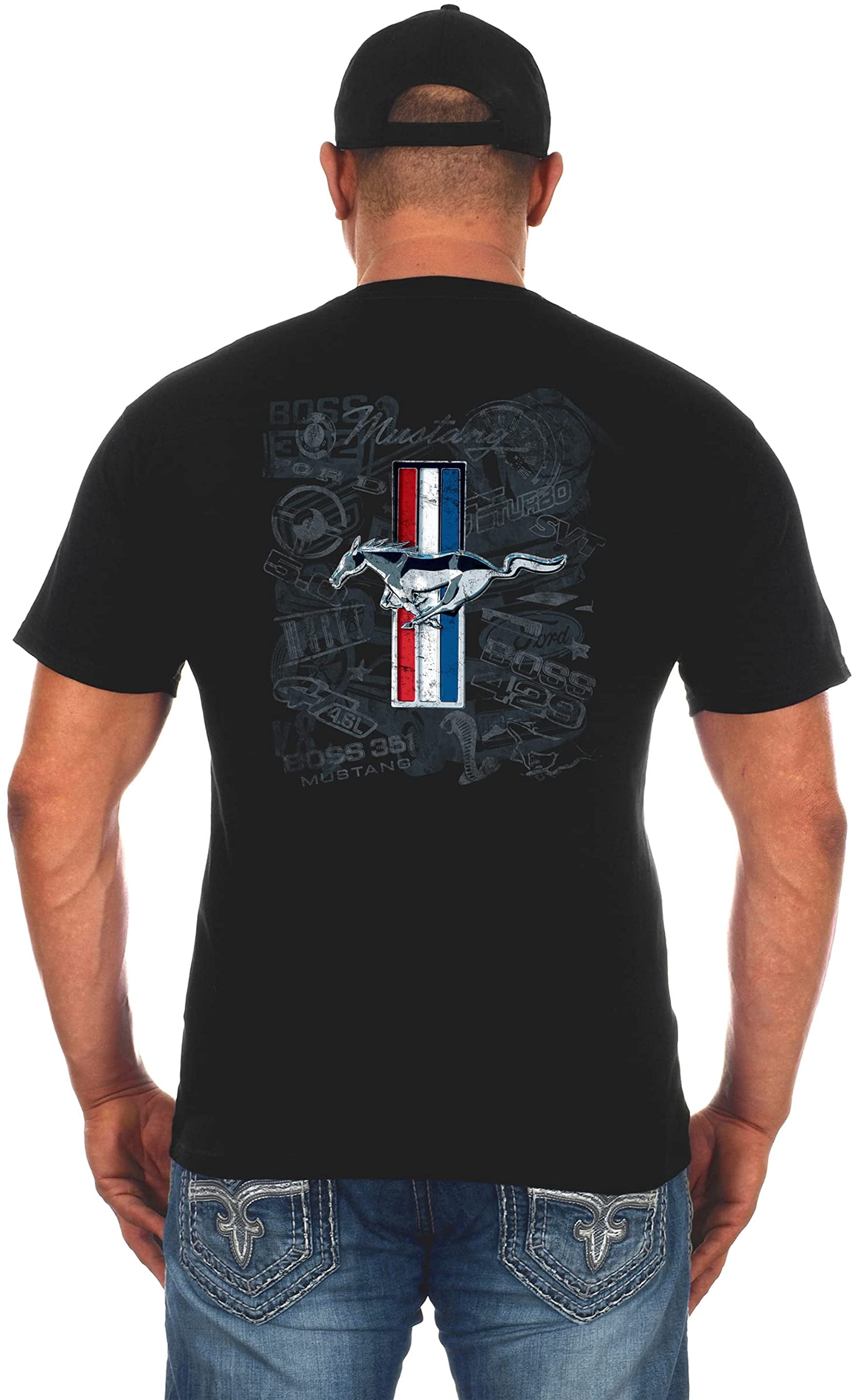 JH Design Group Mens Ford Mustang Tri-Bar Pony Distressed Collage T-Shirt