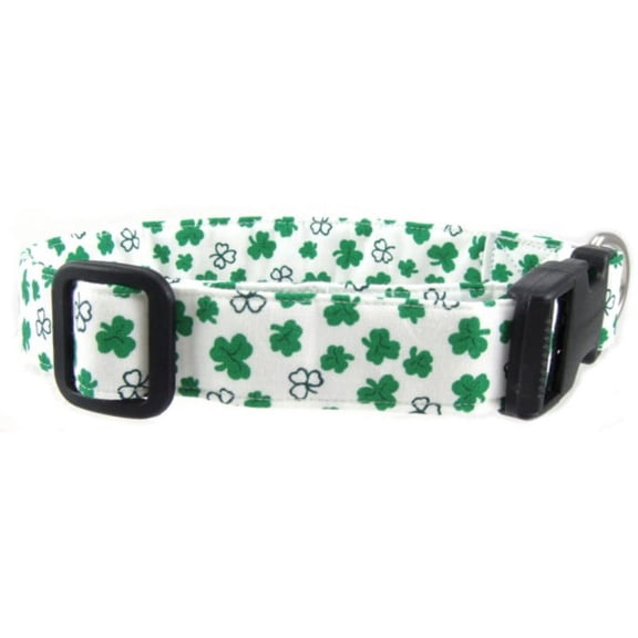 Tossed Shamrocks on White Dog Collar - Size - Medium