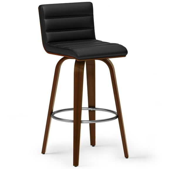 Roland Modern Swivel Bar Stool in Black Vegan Faux Leather