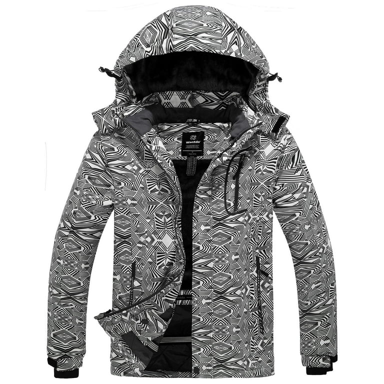 Wantdo Men s Winter Coat Mountain Ski Jacket Waterproof Parka Winter Rain Coat Black Floral S