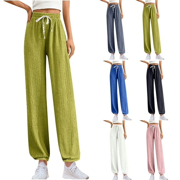 ZZwxWA Women's High Waisted Wide Leg Pants Textured Drawstring Lounge Pants 2025 Fashion Joggers Ladies Slacks Yoga Pants