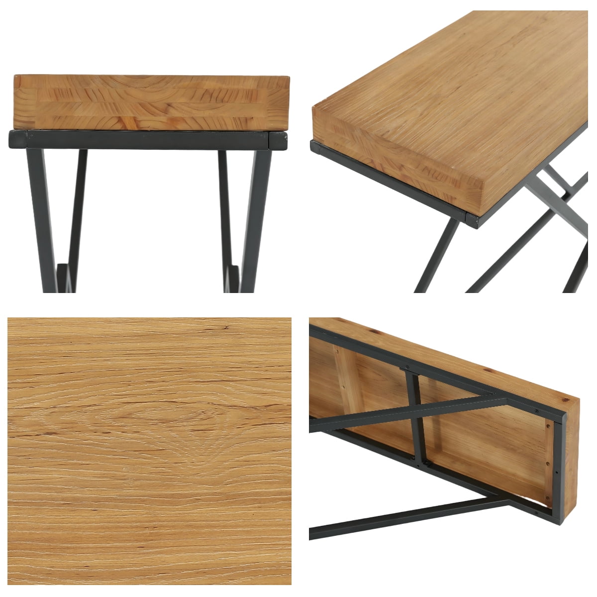 Finmind Solid Wood Console Table, 43.2 inch Modern Industrial Entryway Table with Stylish Geometric Metal Base for Living Room,  Brown& Black