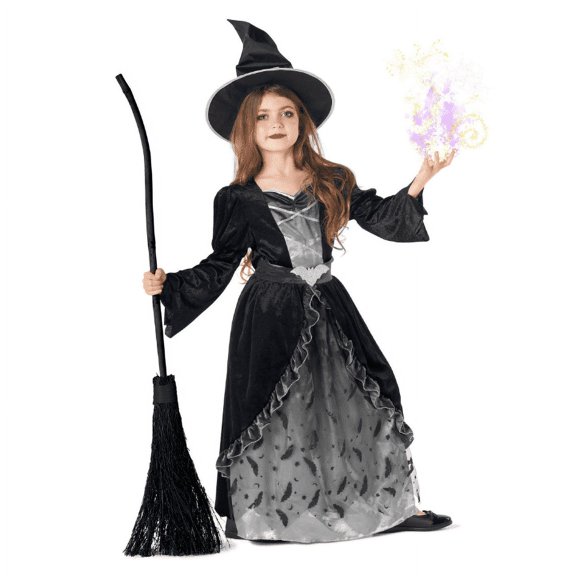 Morph Deluxe Girls Silver Witch Costume Hat Kids Toddler Halloween Dress Halloween Black L