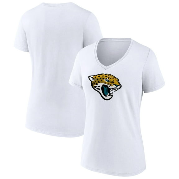 Women's White Jacksonville Jaguars Primary Team Logo V-Neck T-Shirt