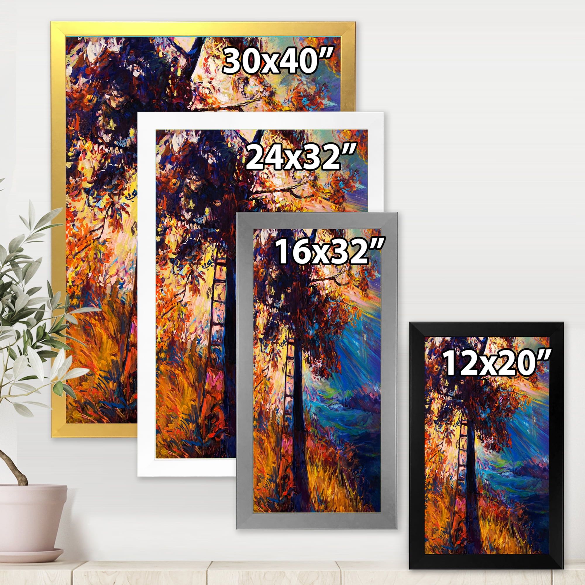 Designart 'Silhouette Of Autumn Tree In The Sunset Glow' Traditional Framed Art Print
