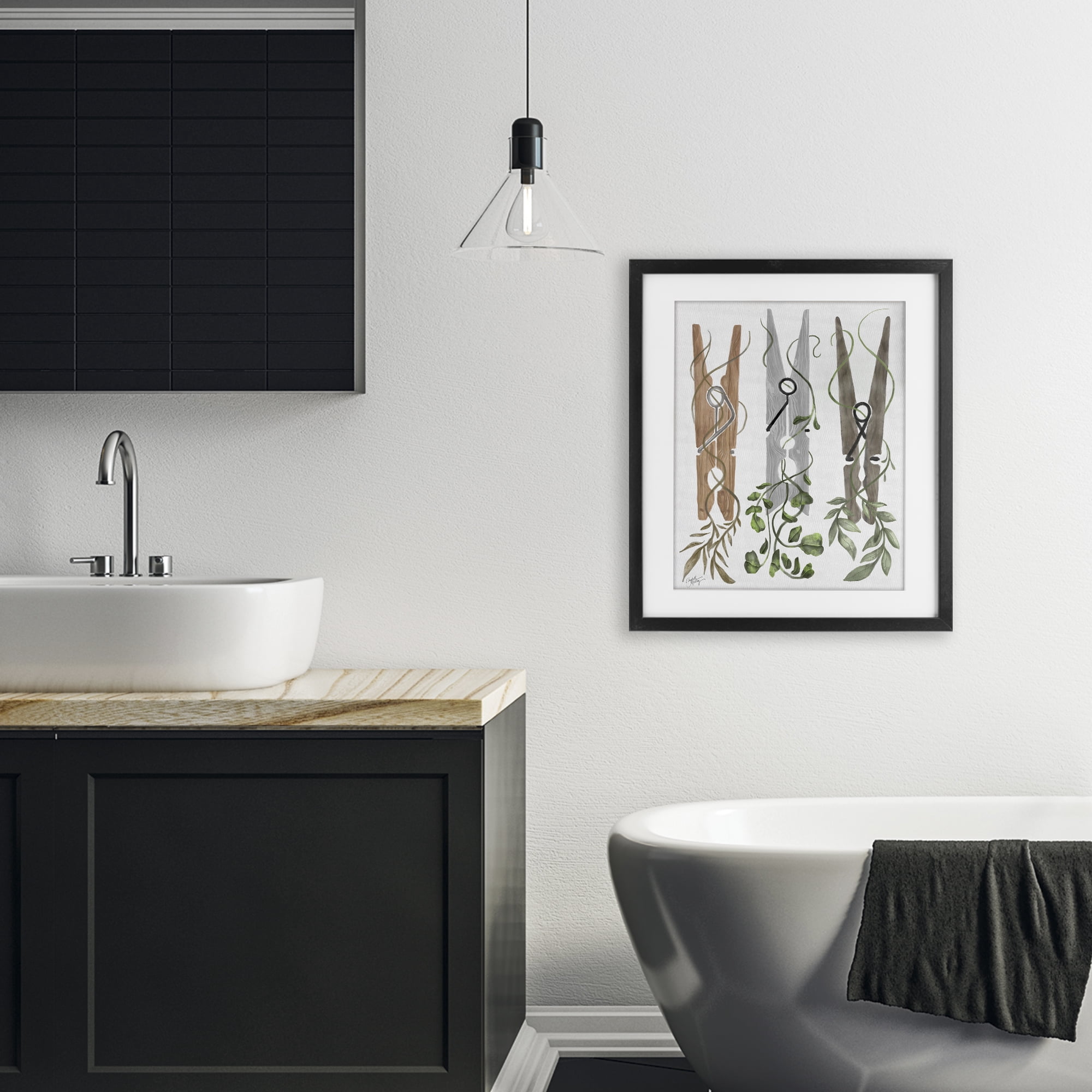 Stupell Industries Ivy Wrapped Clothespins Black Framed Print Under Glass, design by Elizabeth Medley