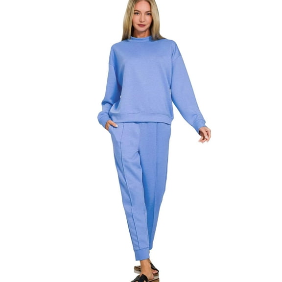 Zenana Scuba Mock Neck Sweatshirt and Joggers Set