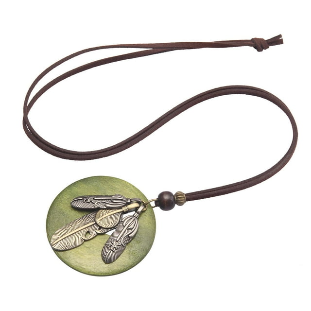 Plume Feuille Pendentif Collier Réglable PU Cuir Cordon Pendentif Pendentif Vert