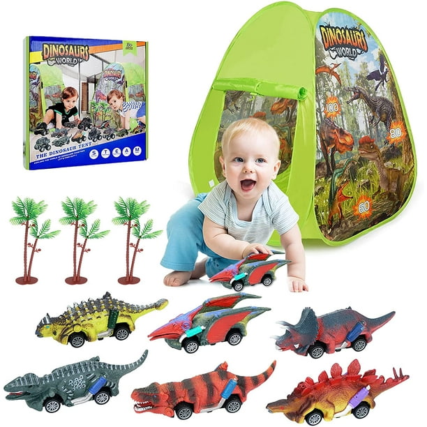 Ensemble de jouets de dinosaure avec tente de jeu pour enfants et voitures  à tirer, jouet pour 3 4 5 6 7 8 ans garçons et tout-petits jeux de jouets  d'intérieur et