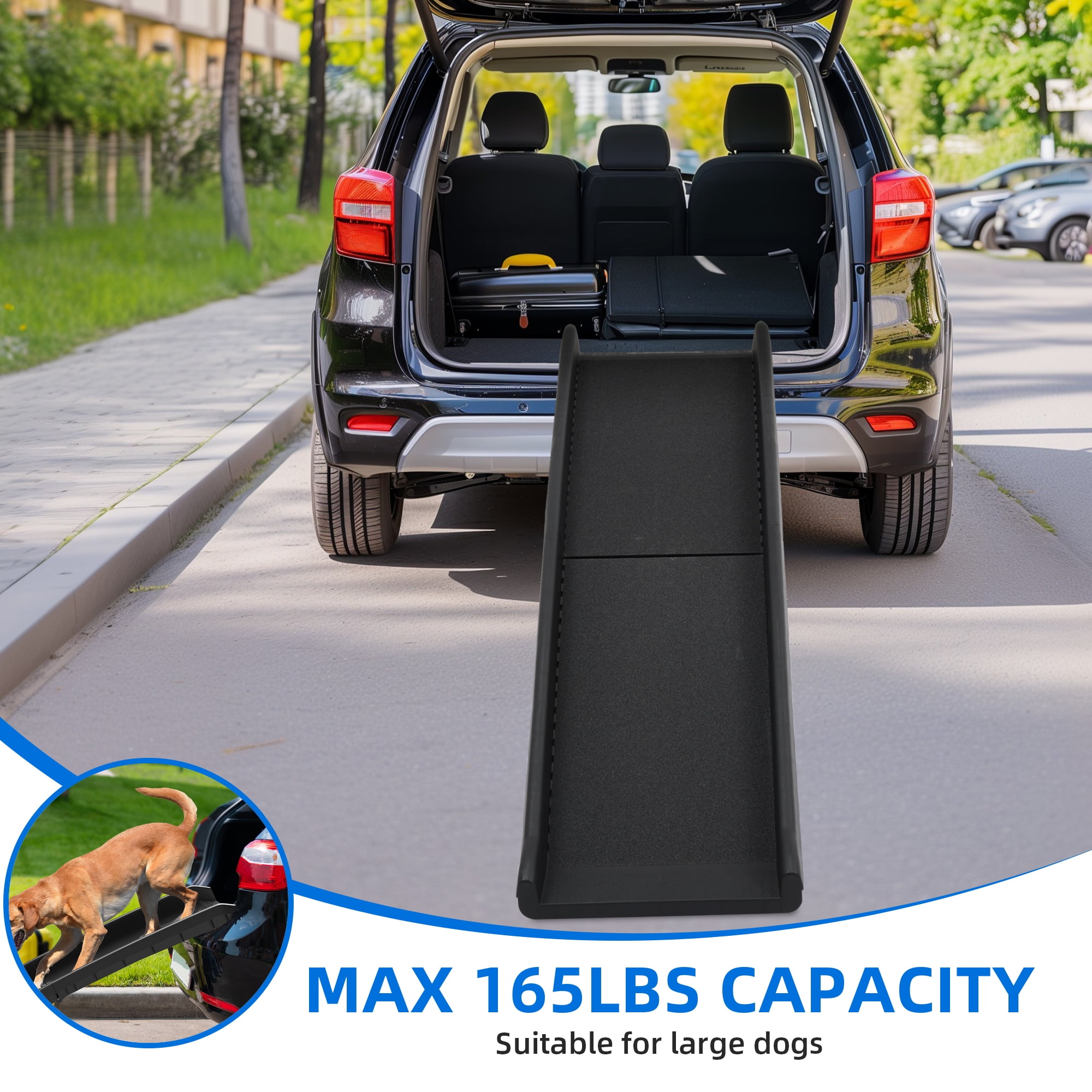 Uforic 61" Folding Dog Ramp, Portable Pet Ramp for Cars with Anti-Slip Tape, 165 lbs Capacity for SUV and Truck, Black