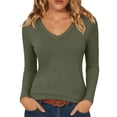 thumbnail image 2 of Utoimkio Women's V Neck Long Sleeve Undershirts Slim Fitted Stretchy Casual Basic Tee for Daily Wear Size XS-XL, 2 of 9