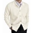 thumbnail image 2 of Men'S Lapel Cardigan Sweater Knit Long Sleeve Button Cardigan Slim Fit Casual Ribbed Knitted Jacket White XXXL, 2 of 7
