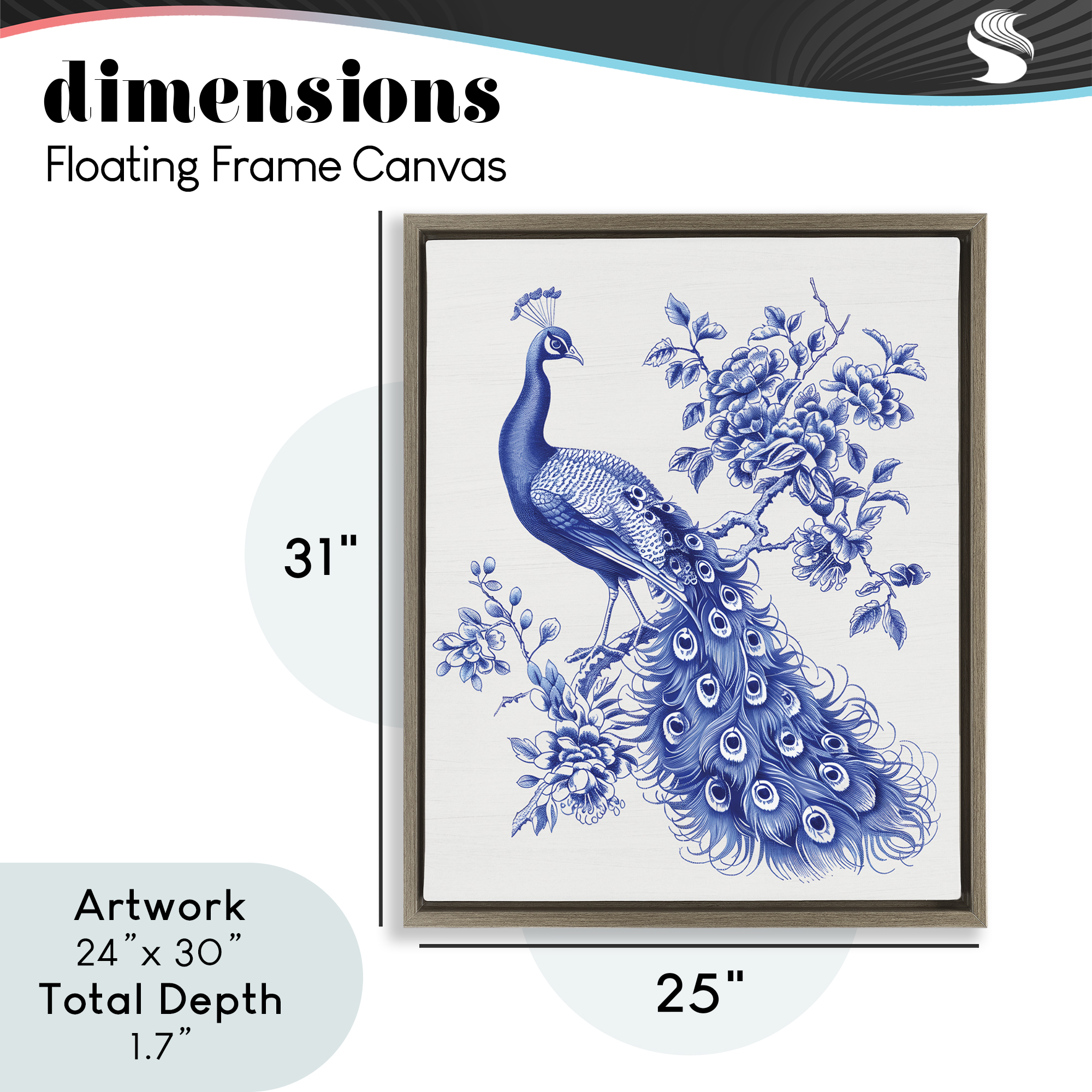 Vintage Peacock in Toile Style Brown Framed Floater Canvas Wall Art, design by Lettered and Lined
