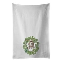 Carolines Treasures CK8858WTKT 28 x 19 in. Unisex Basset Hound Tricolor Christmas Wreath White Dish Towels Kitchen Towel - Set of 2