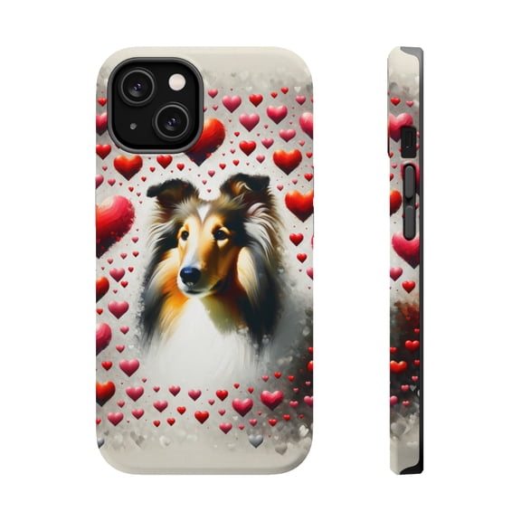 DistinctInk Tough Case for Apple iPhone 13 (6.1" Screen), Compatible with MagSafe Charging - Valentine's Day Collie