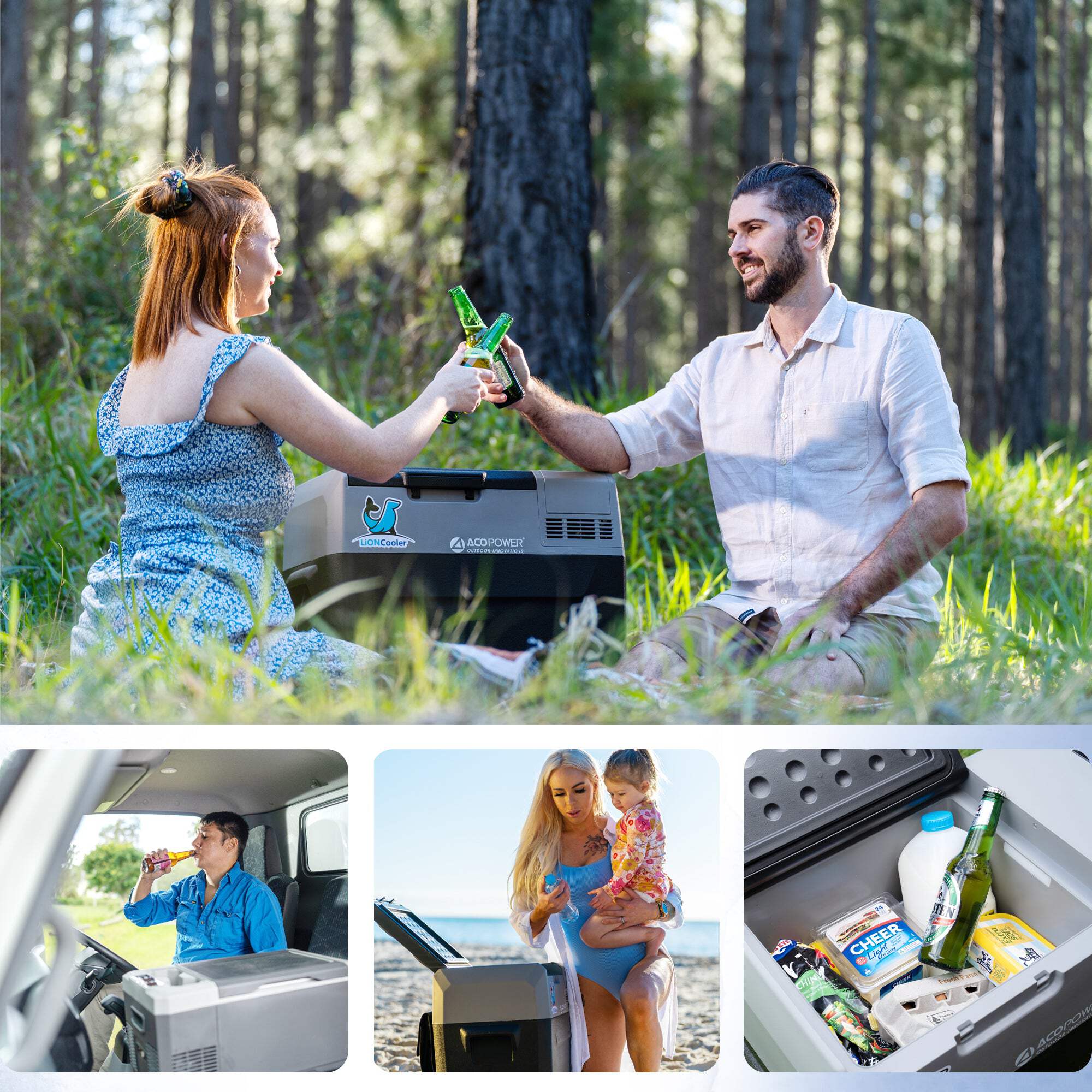 32Qt Car Freezer Portable Refrigerator Freezer With App Control And 6'' Off Road Wheels, 12V,45W Cooler Freezer,Low Noice Antique White Gray Plastic