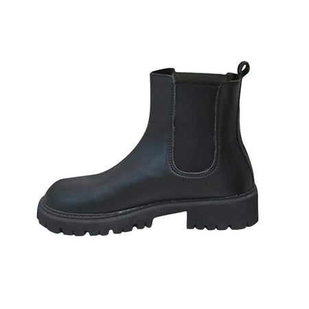 

KBKYBUYZ Women s Solid Color Mid Heel Mid Tube Thick Soled Sleeve Ankle Boots