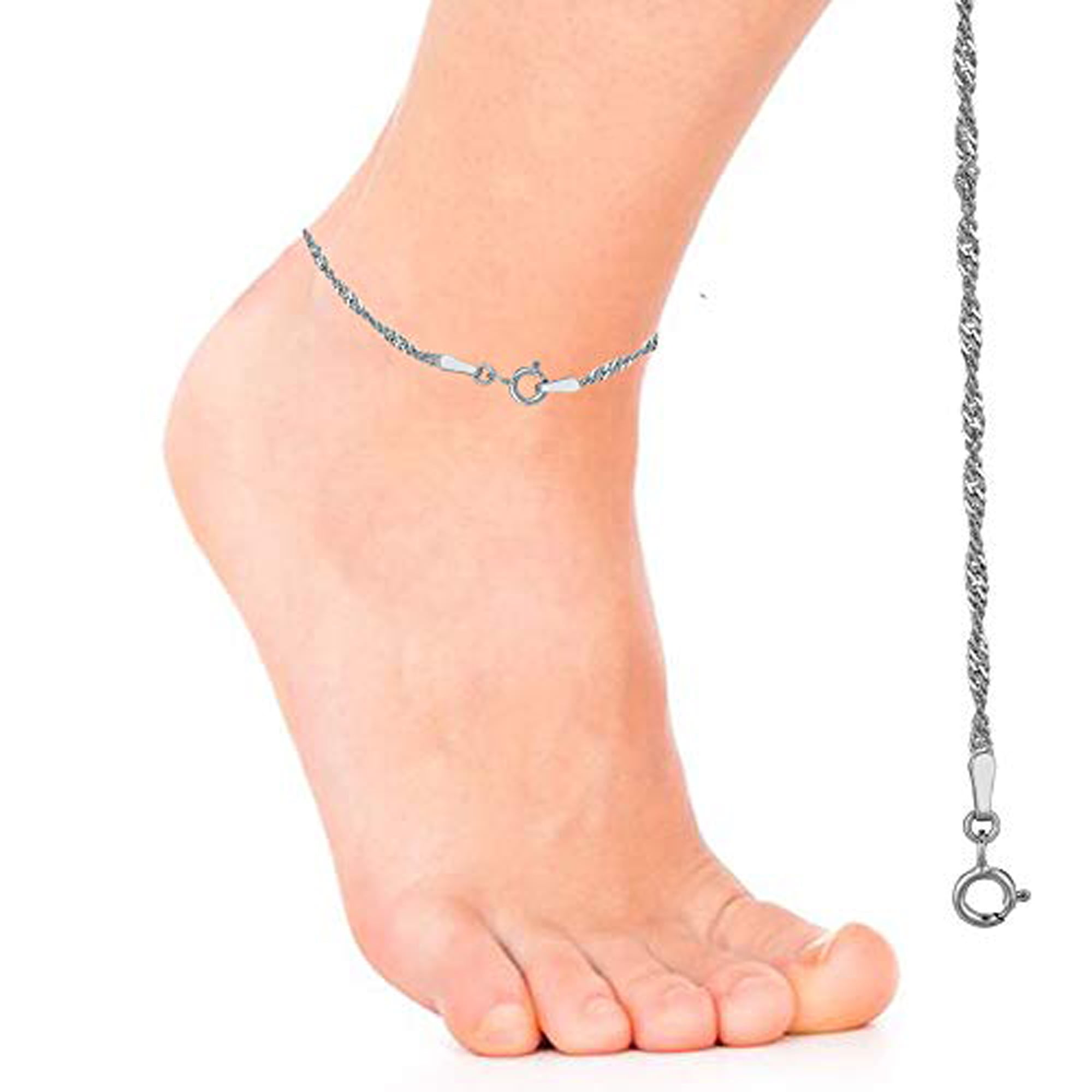 Ritastephens Italian Sterling Silver 1.7mm Shiny Singapore Sparkle Anklet