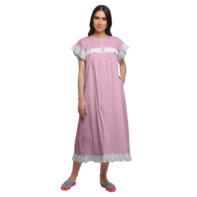 Moomaya Chemise de Nuit à Manches Courtes pour Femmes, en Coton Imprimé