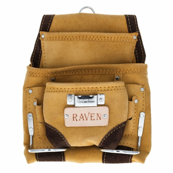 10 Pocket Suede Leather Tool Bag Heavy Duty Carpenter Storage Pouch - Tan