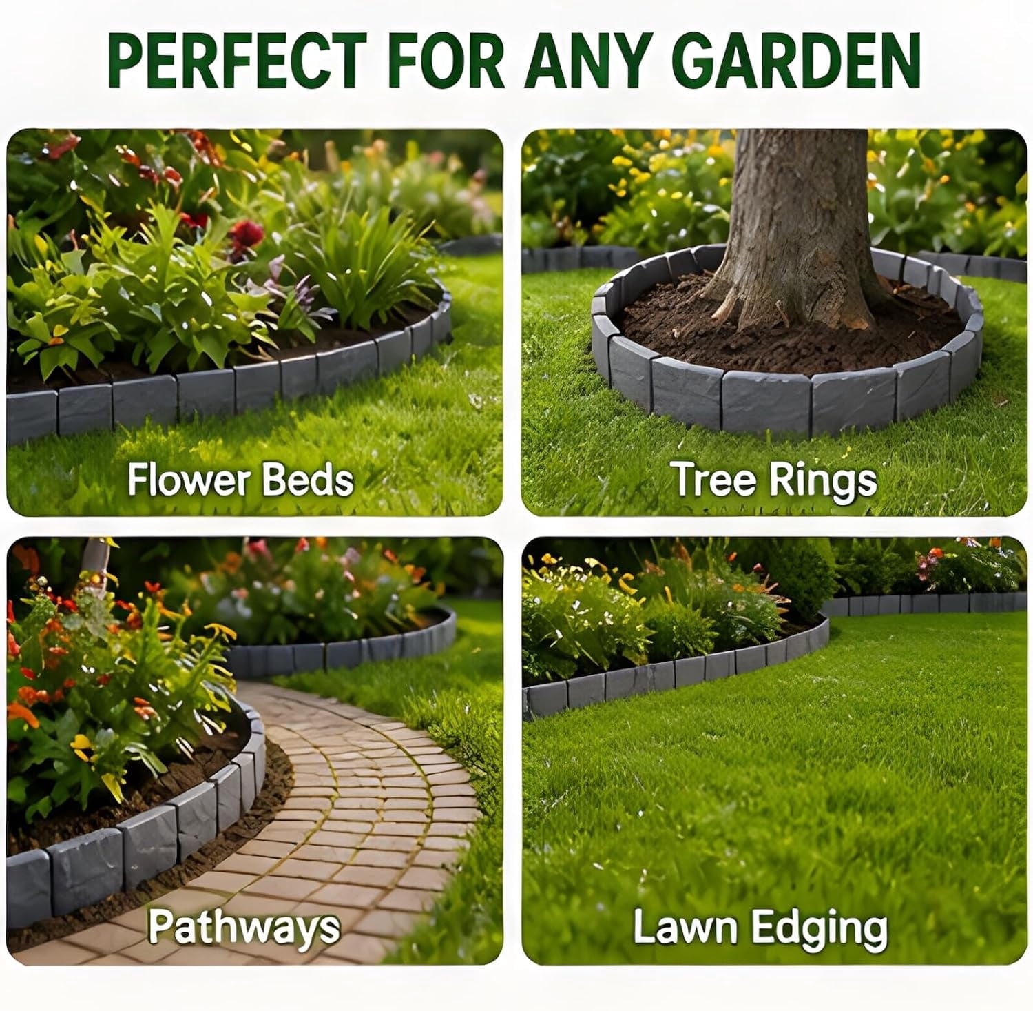 Imitation Stone Garden Fence No Dig Landscape Edging Faux Stone Garden Border Plastic Pound in Edging for Landscaping Flower Beds Yard Decorative Artificial Rock Edgers Bricks