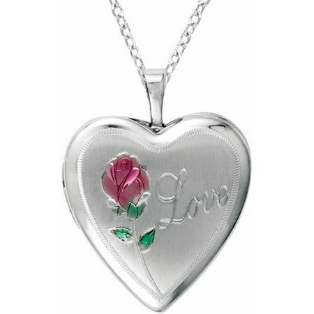 Sterling Silver Heart-Shaped Love with Cross and Flower Locket