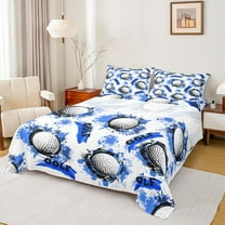 Manfei Sport Golf 4pcs Bed Sheets for Teens Boys Girls,Ball Gamer King Sheets,Blue Graffiti Splash Super Cozy Sheet Set,Lightweight Room Decor