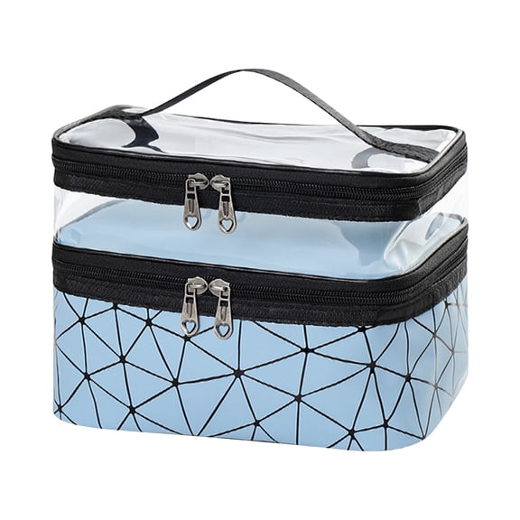 2026 New Double Layer Travel Cosmetic Organizer – Leopard Print Makeup Bag with Clear Top, Water-Resistant Medium Toiletry Bag for Women’s Essentials Blue