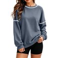 thumbnail image 2 of jehdhy Womens Striped Patchwork Sweatshirts Fall Winter Crew Neck Long Sleeve Shirts Fashion Casual Loose Pullover Tops, 2 of 7