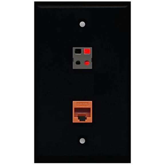 RiteAV - Black 1 Port Cat6 Ethernet Orange 1 Port Speaker Wall Plate