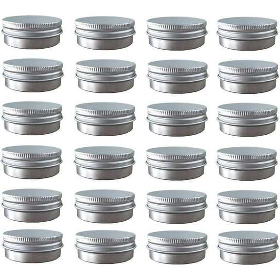 24 Pack (2 Oz/60ml) Screw Top Round Aluminum Tin Cans, Metal Tin Storage Jar Containers with Screw Cap for Lip Balm, Cosmetic, Candles, Salve, Make Up, Eye Shadow, Powder, Tea
