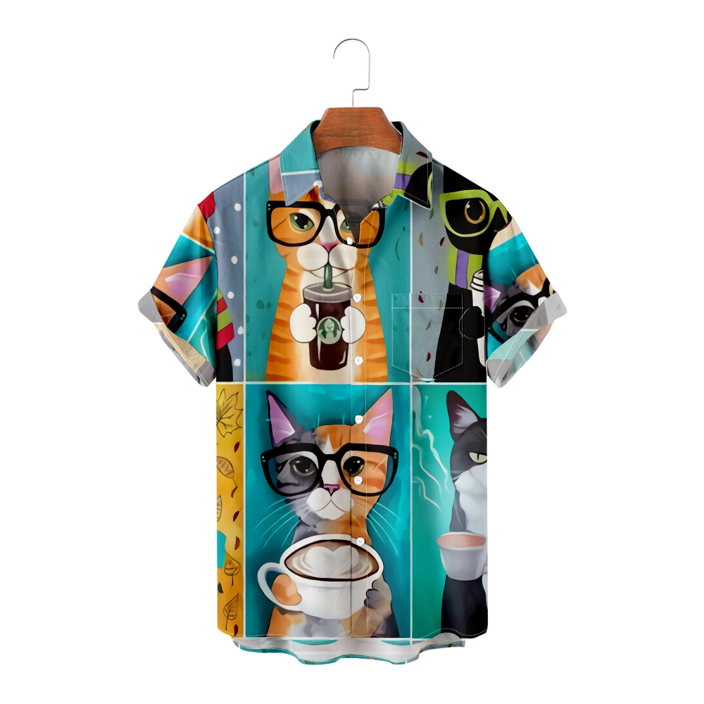 Cat print button down shirt cheap