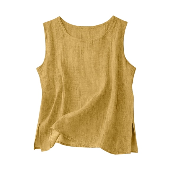 ZZkhGO Women's Summer Tank Tops Casual Loose Sleeveless Round Neck Solid Basic Blouse Three-Quarter Sleeve Tunic, Yellow XL