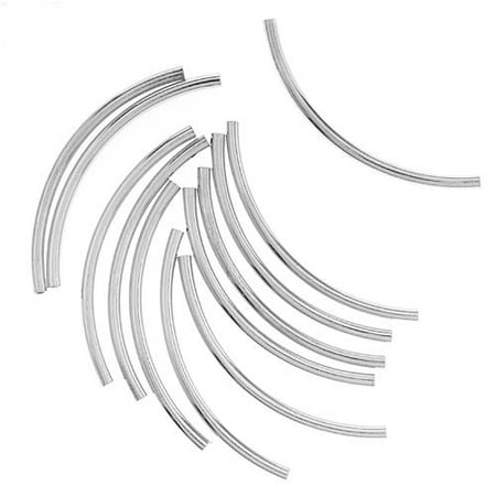 - Silver Plated Curved Noodle Tube Beads 2mm x 38mm (12)