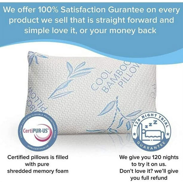 JJDANFILL Bamboo Pillow for Sleeping, Shredded Memory Foam Adjustable  Pillows Standard Size (2 Pack), Bed Pillow for Side Back Stomach Sleepers  with a